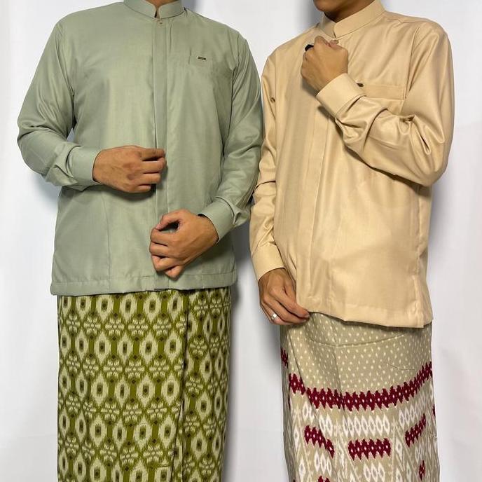 Baju Koko Pria Koko Sultan Bahbus Formal Kancing Dalem Kantong Samping Manset