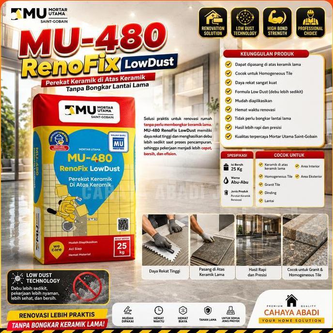 Building- Mu-480 Renofix Lowdust 25 Kg | Perekat Keramik Di Atas Keramik Lama | Lem Homogeneous Tile