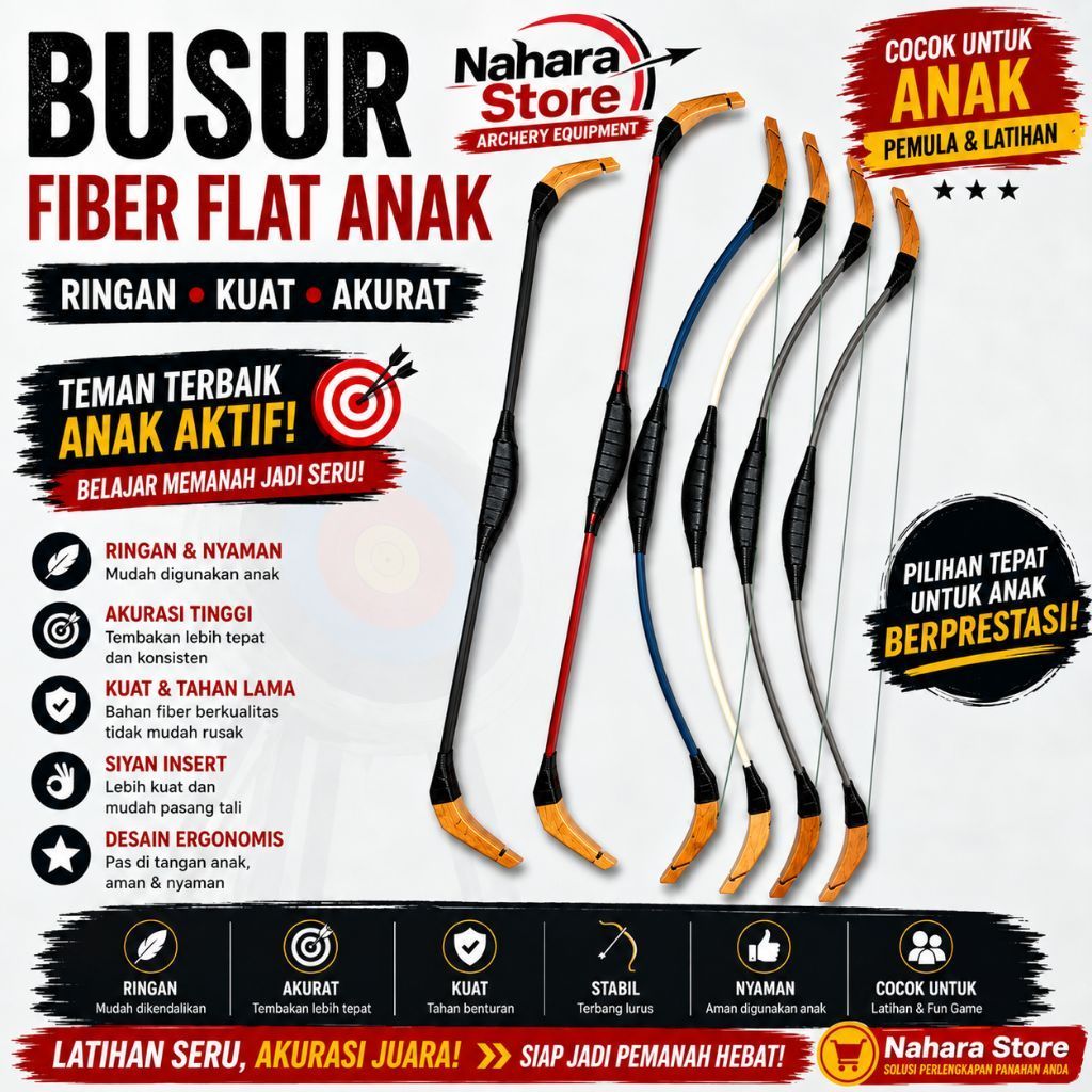 Nahara Store - Busur fiber flat turkis anak sd siyah insert olahraga panahan tradisional