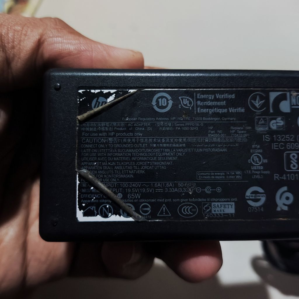 Charger Hp Jarum Kecil Biru 19.5v 3.33a 65w Ori Second Normal Adaptor Ces Laptop Leptop Original Sek