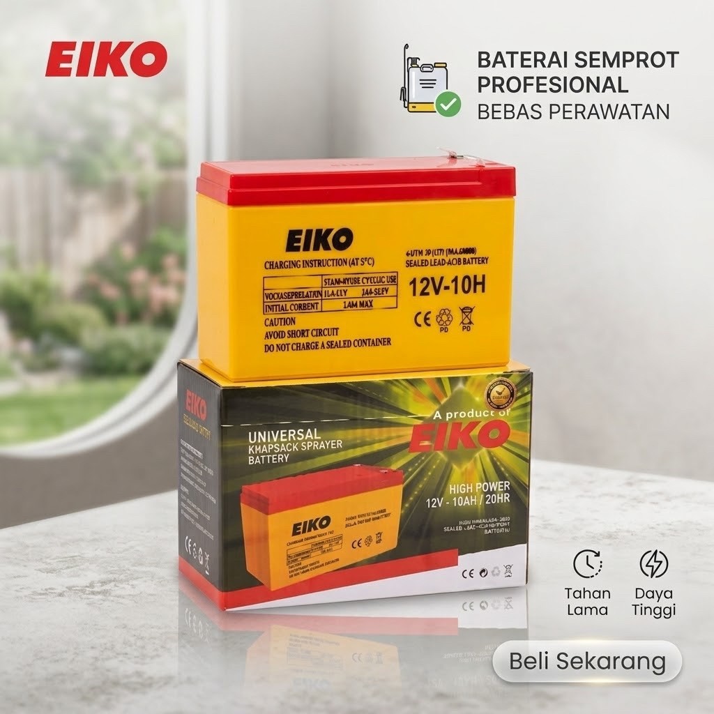 Aki Eiko 12V 10Ah Baterai Sprayer Elektrik Tahan Lama