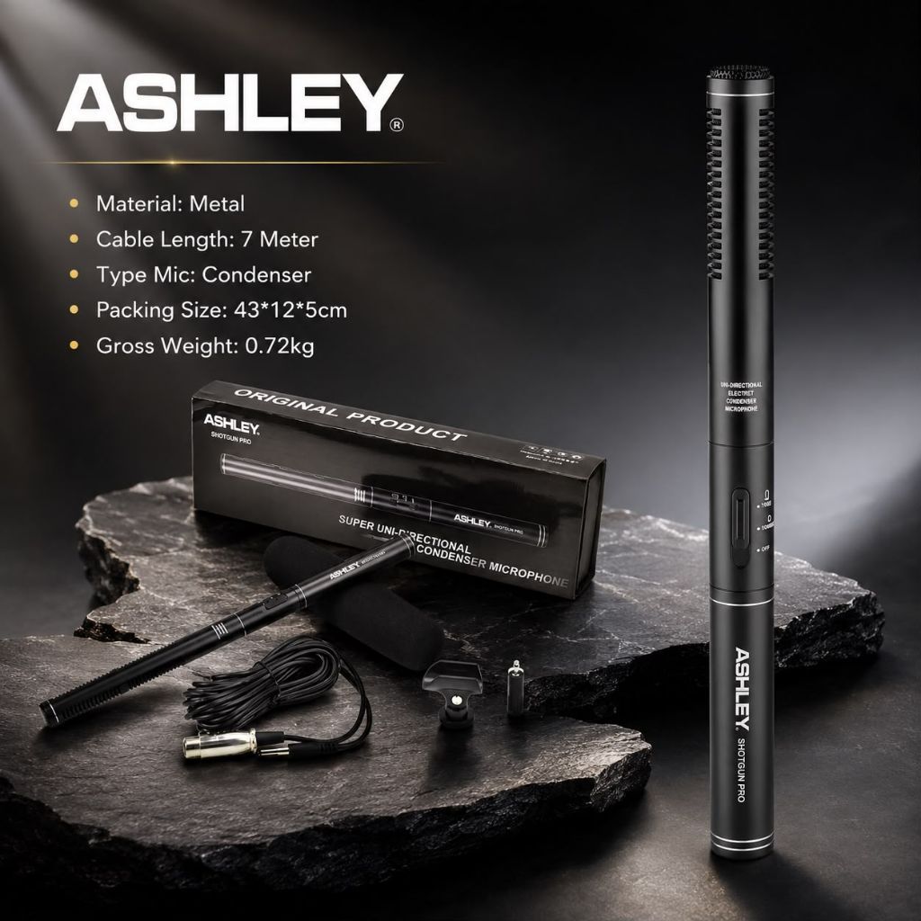 Mic Kabel Condenser Ashley Shotgun Pro Original CONDENSOR Microphone
