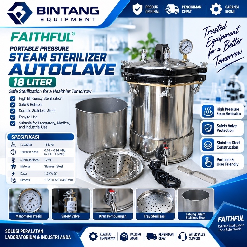 Portable Pressure Steam Sterilizer Autoclave 18 Liter FAITHFULPortable Pressure Steam Sterilizer Aut