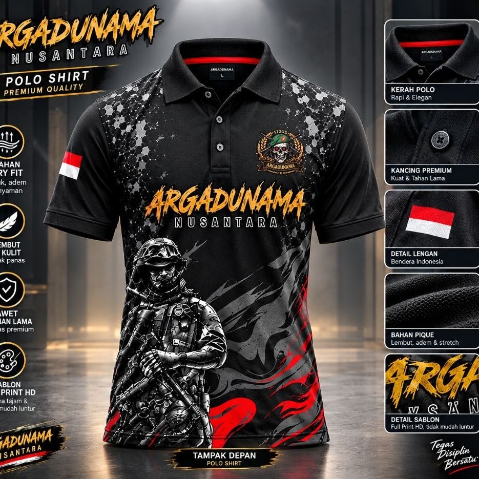 Argadunama Nusantara Polo Shirt Premium Quality Bahan Dry Fit Lembut Di Kulit Awet Tahan Lama Sablon