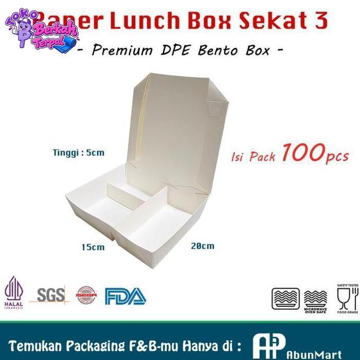 Lunch Box Paper Sekat 3 Polos Isi 100pcs