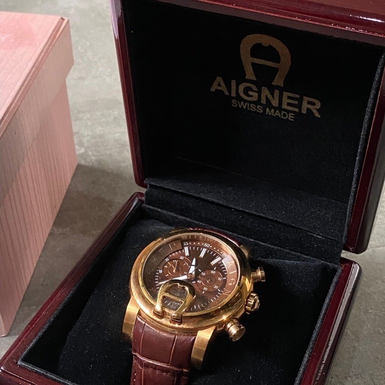[Preloved] Aigner Men Watch Bari Donna | Brown Gold Croco Leather