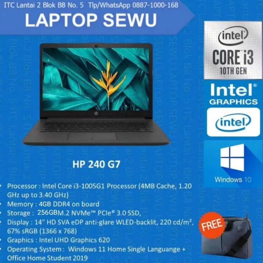 hp 240 g7 intel core i3-1005g1 8 gb ssd 256 gb