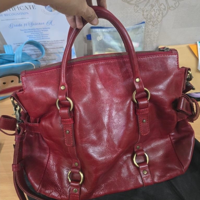 tas kulit abekani maroon preloved