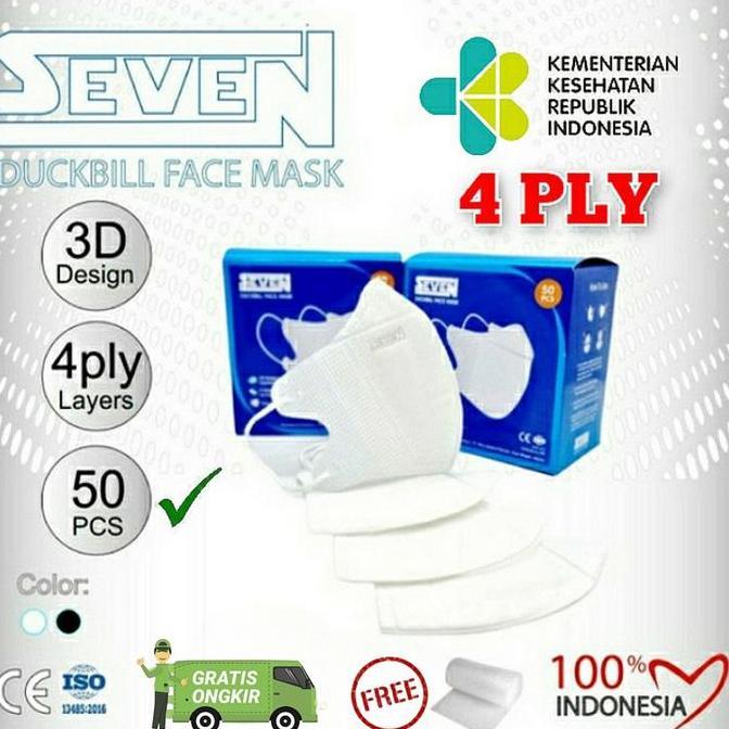 MASKER DUCKBILL SEVEN 4PLY ISI 50 PCS / KEMENKES / earloop