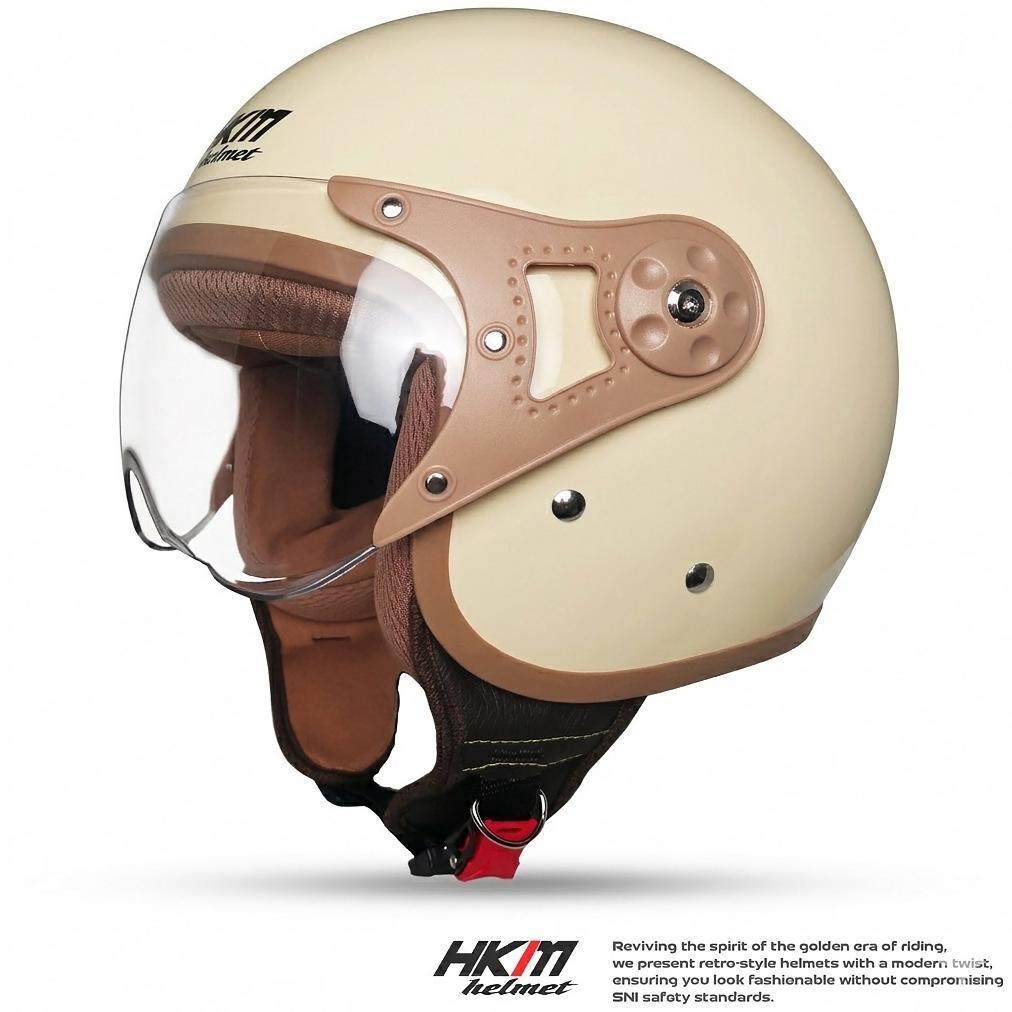 Bundling Helm Bogo Retro Pilot Hkm Cream | Retro Dewasa Kaca Pilot | Helm Motor Sni Stylish Wanita
