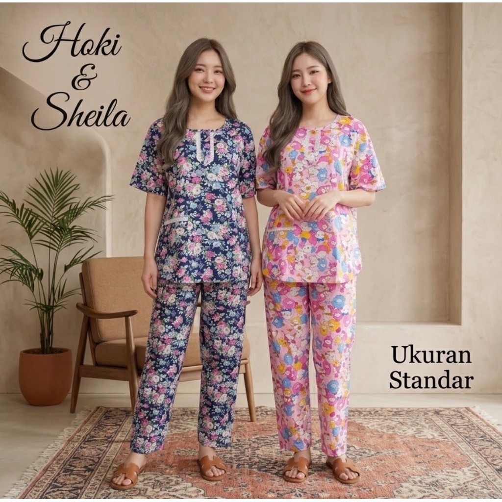 Baju Tidur Hoki Sheila Celana Panjang Dewasa LD 110cm Ukuran Standar Piyama Hoki Sheila CP Ukuran St