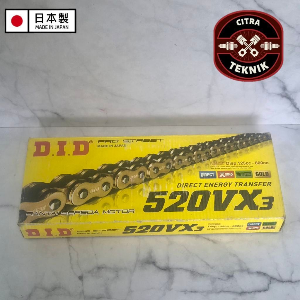 Rantai Motor DID GOLD 520 VX3 120L PRO STREET JAPAN