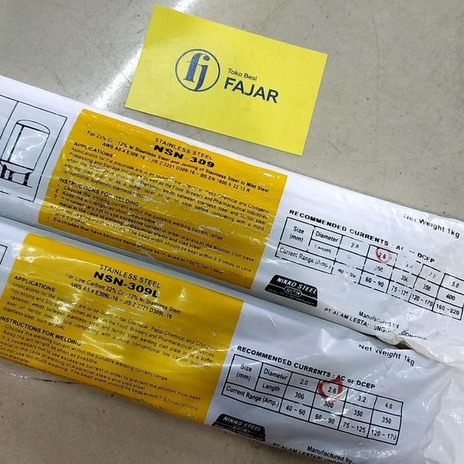 Kawat las stainless steel NSN 309 2,6 mm Nikko steel elektroda listrik