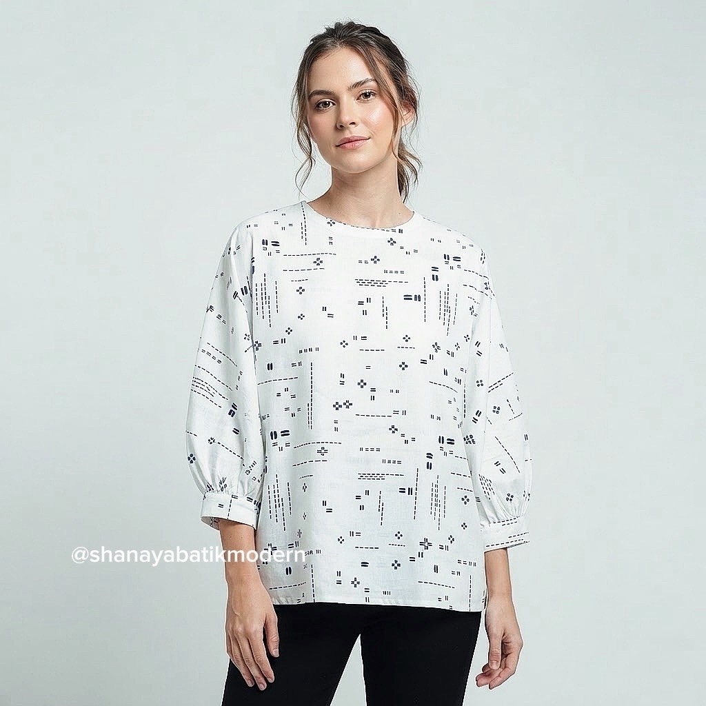 Shanaya Batik Wanita Blouse Anggun Batik putih blus Kerja Cantik atasan Exclusive Elegan