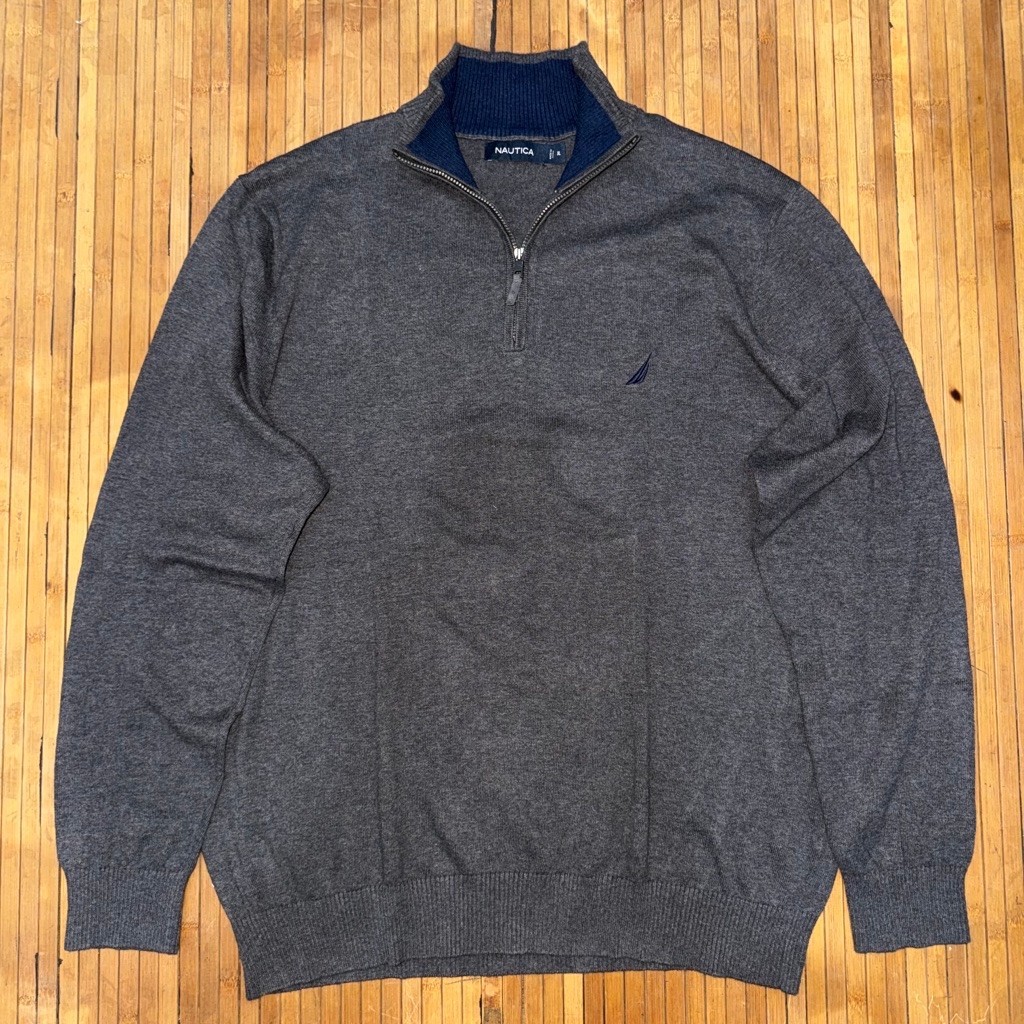 NAUTICA KNIT RAJUT HALF ZIPPER CHARCOAL DARK NAVY SWEATER KNITWEAR