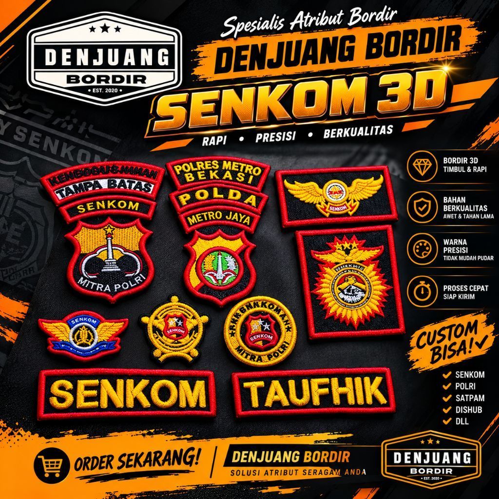 BORDIR ATRIBUT TIMBUL SENKOM POLRI
