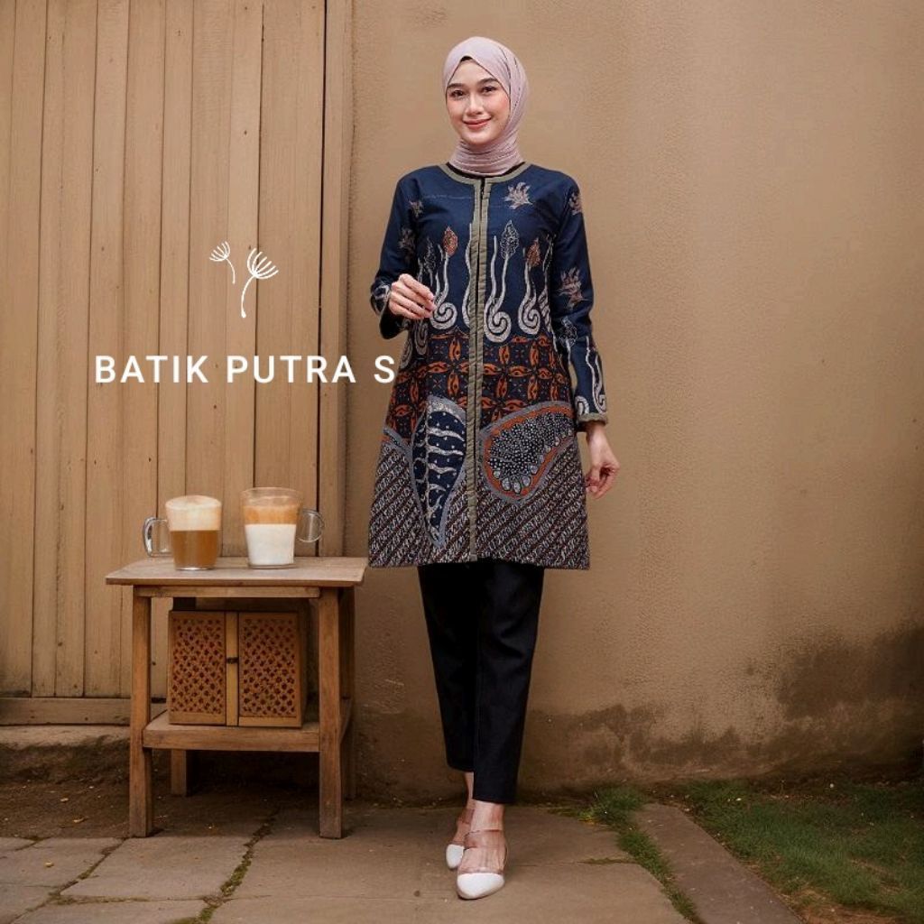 tunik batik wanita Zipper depan premium full puring trikod.