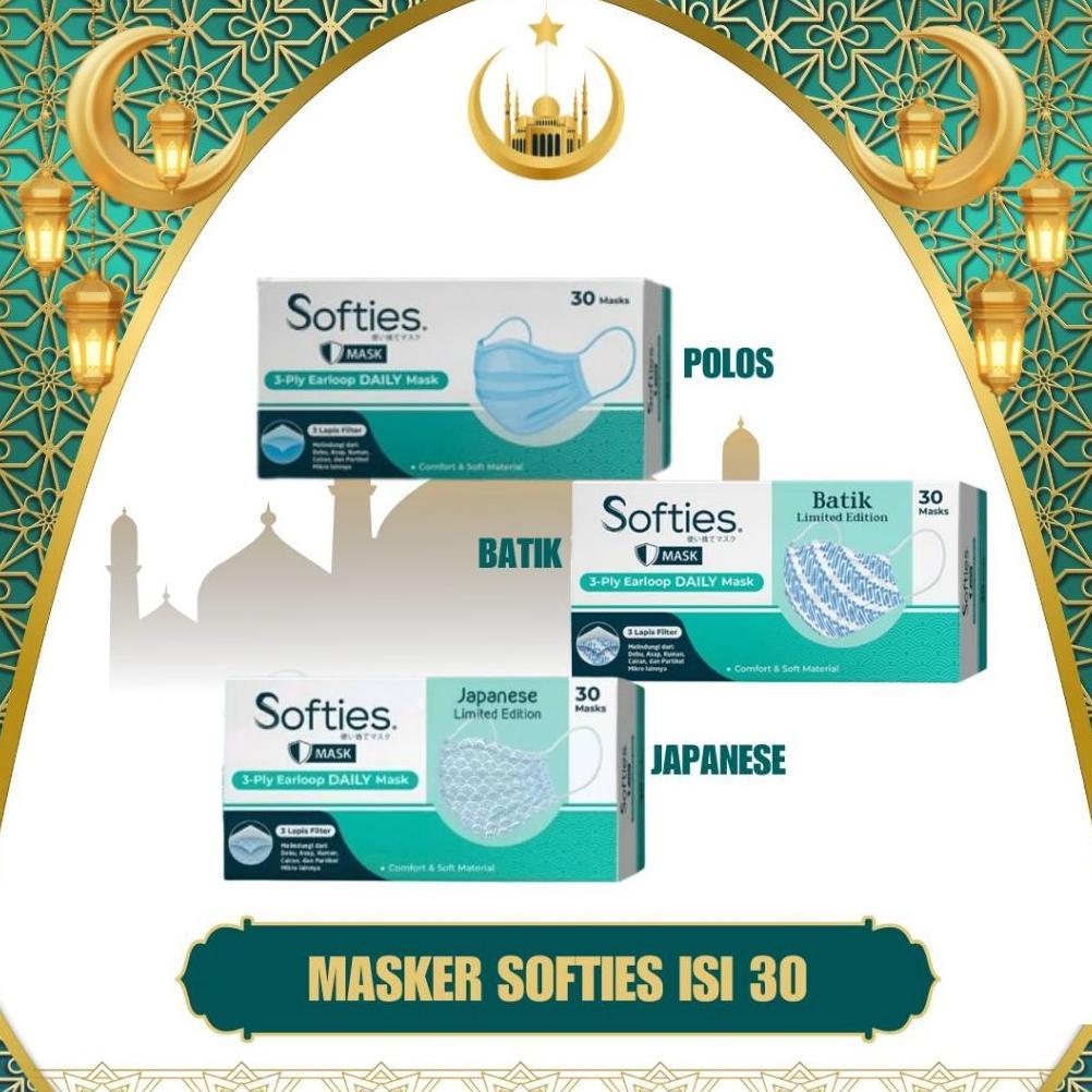 VELISSA MEDIKA PERSADA - SOFTIES DAILY MASK ED. 2029 MOTIF BATIK JAPANESE POLOS ISI 30PCS | MASKER S