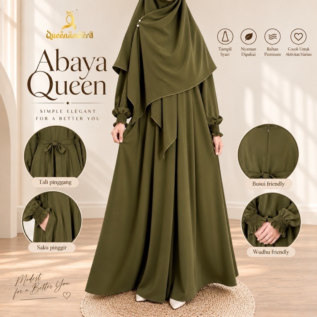 ABAYA QUEEN terbaru set Hijab Segi empat Syar'i 130×130 bahan Wolfis LUXURY Grade A  Gamis Syar'i  D