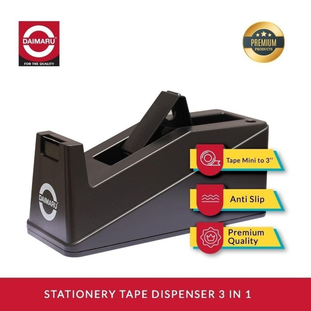 Daimaru Stationery Tape Dispenser 3 in 1 Premium / Pemotong Isolasi Meja Anti Slip