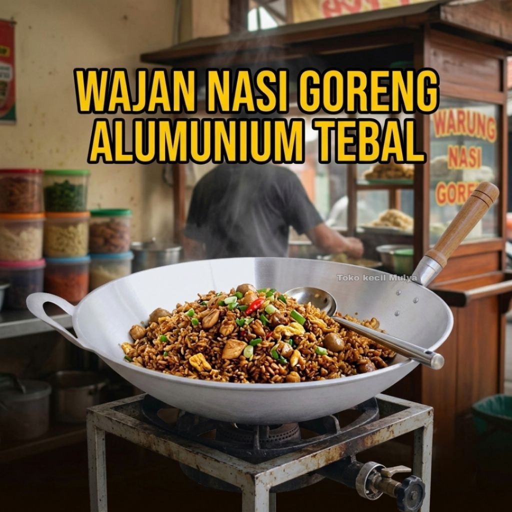 Wajan Nasi Goreng Cekung / Wajan Bakmie / Seblak Tebal gagang kayu No. 10 & 12 Alumunium tebal anti 