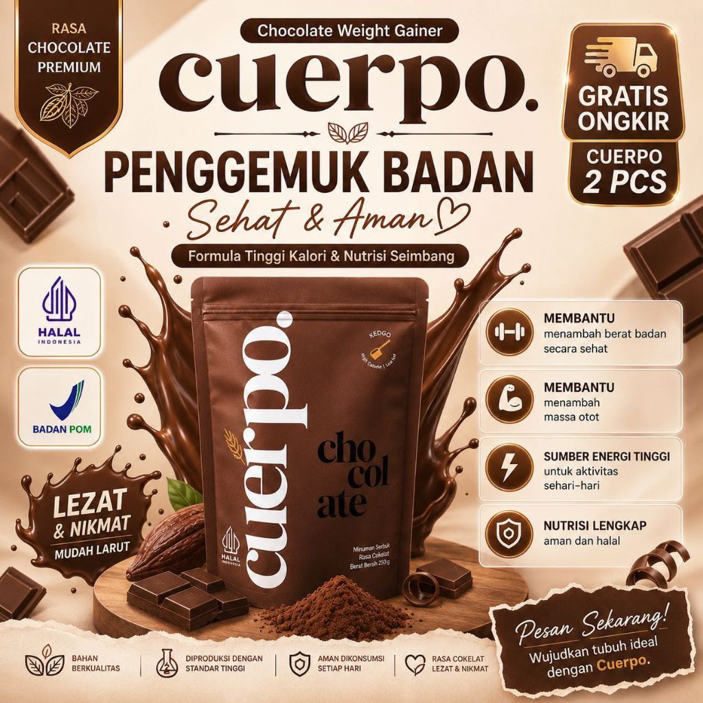 Cuerpo 960g Cokelat - Susu Penambah Berat Badan Tinggi Kalori & Protein Membantu Meningkatkan Nafsu 