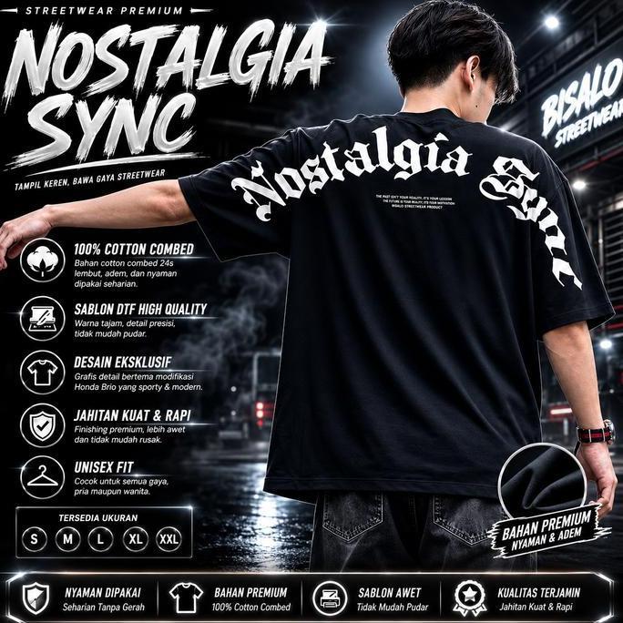 Wear- Kaos Distro Bisalo Motif "Nostalgia Sync" | Cotton Combed 24S | Bahan Adem | Jahitan Rapi | Ka