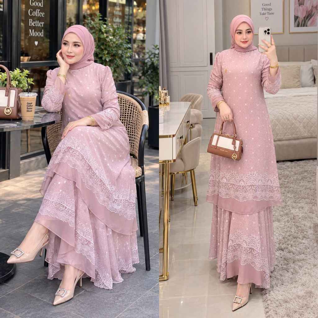 ONE SET MALAY HAGIA SET 3 IN 1 BY NABIL RAYYA COLLECTION SET SCRAFT by NABIL Gamis Branded Brukat RE