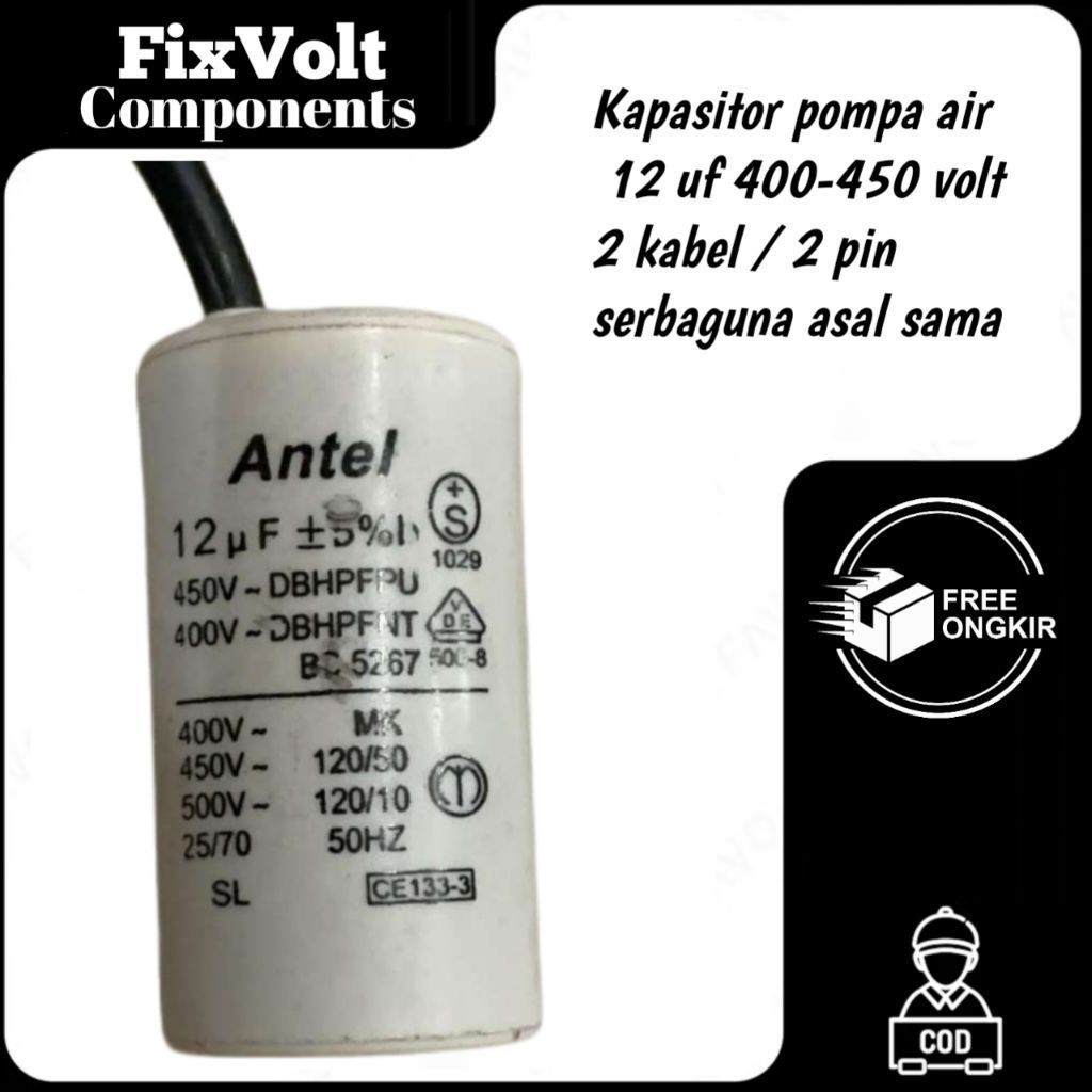 Kapasitor Pompa Air 12uf Capasitor Sanyo 12 uF / Kapasitor Mesin Sanyo Pompa Air