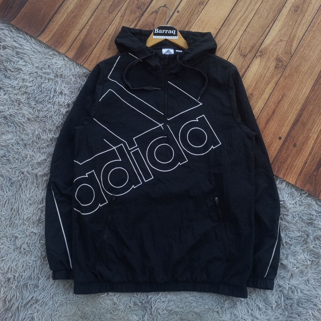 ADIDAS ESSENTIALS BIG LOGO HALFZIP WINDBREAKER JACKET ADIDAS M FAVS Q1 WB BLACK NOT jaket outdoor go
