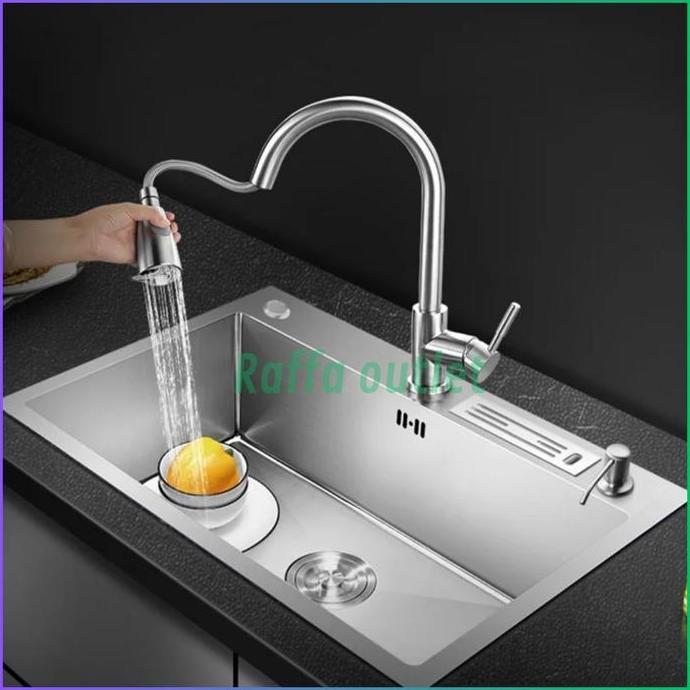 paket kitchen sink 7545+kran flexible sus 304+t sabun/sink
