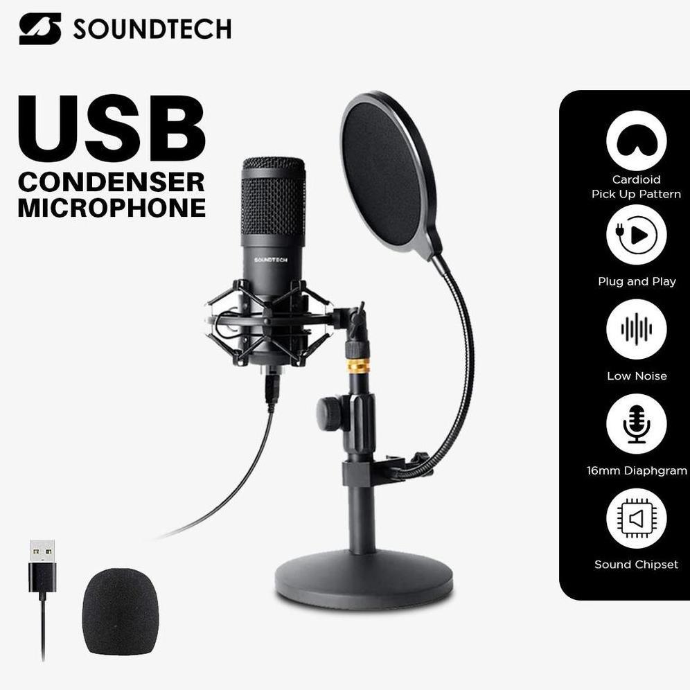 SOUNDTECH ST-800 USB Condenser Microphone 192kHz 24bit Plug & Play | Mic Podcast Streaming Recording