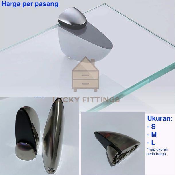 Ambalan Wastafel Penjepit Jepit Kaca / Kayu Sirip Hiu Toilet WC Dinding ke Kaca [PASANG]