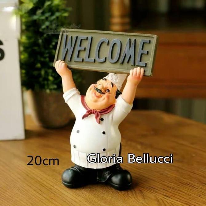 patung pajangan koki welcome chef selamat datang restoran cafe
