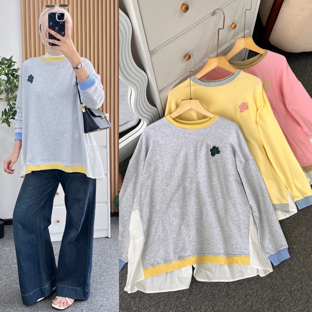 Little butik ILUSCA COMBINE TUNIC | Tunik kombinasi katun poplin dan knit oversize tunik jumbo kemej