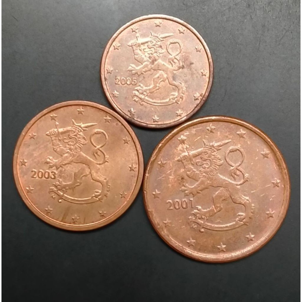 Koin Finlandia Euro Cent set 3 keping 1-2-5 cents koleksi