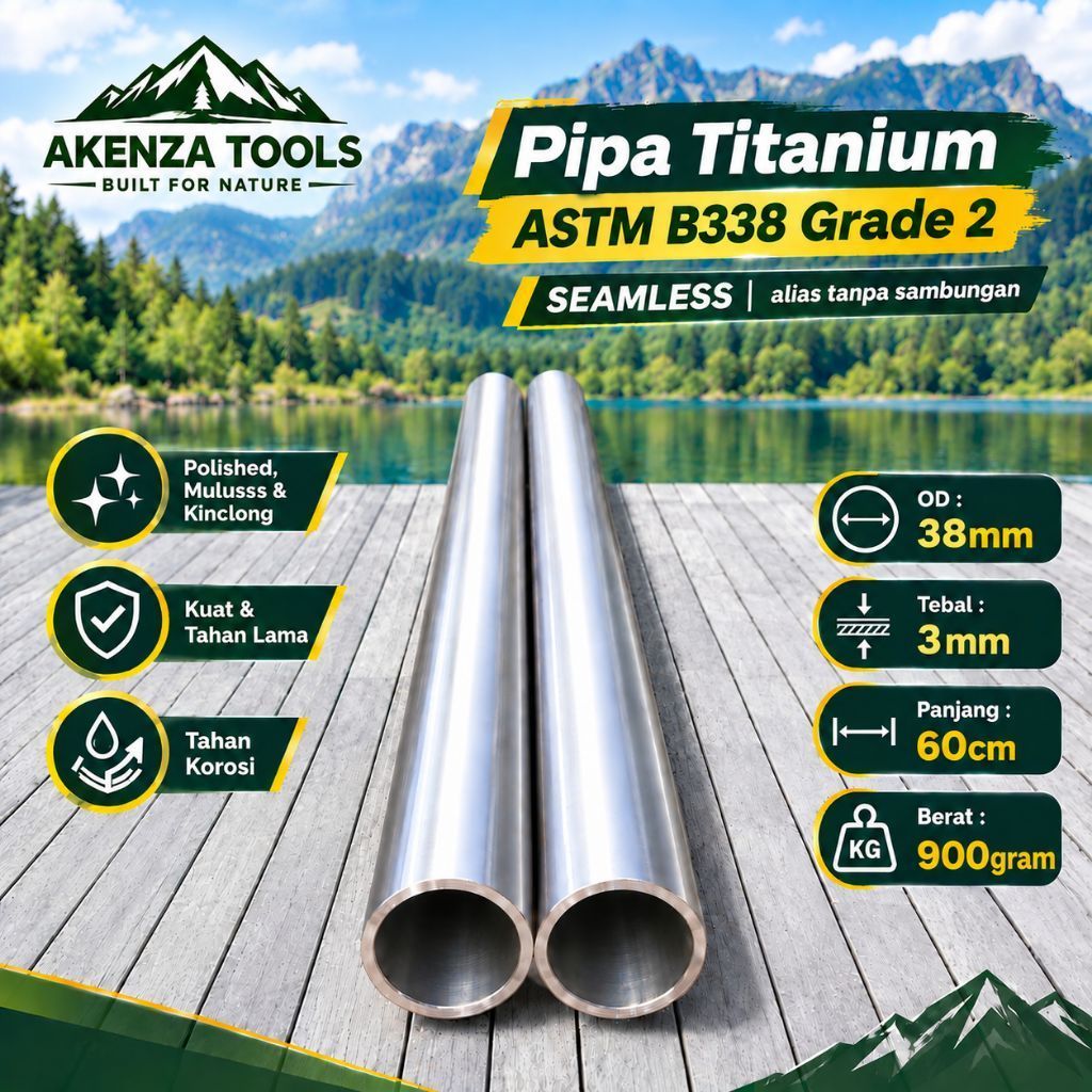 Pipa Titanium ASTM B338 Grade 2 Tanpa Sambungan OD 38mm Tebal 3mm Panjang 60cm