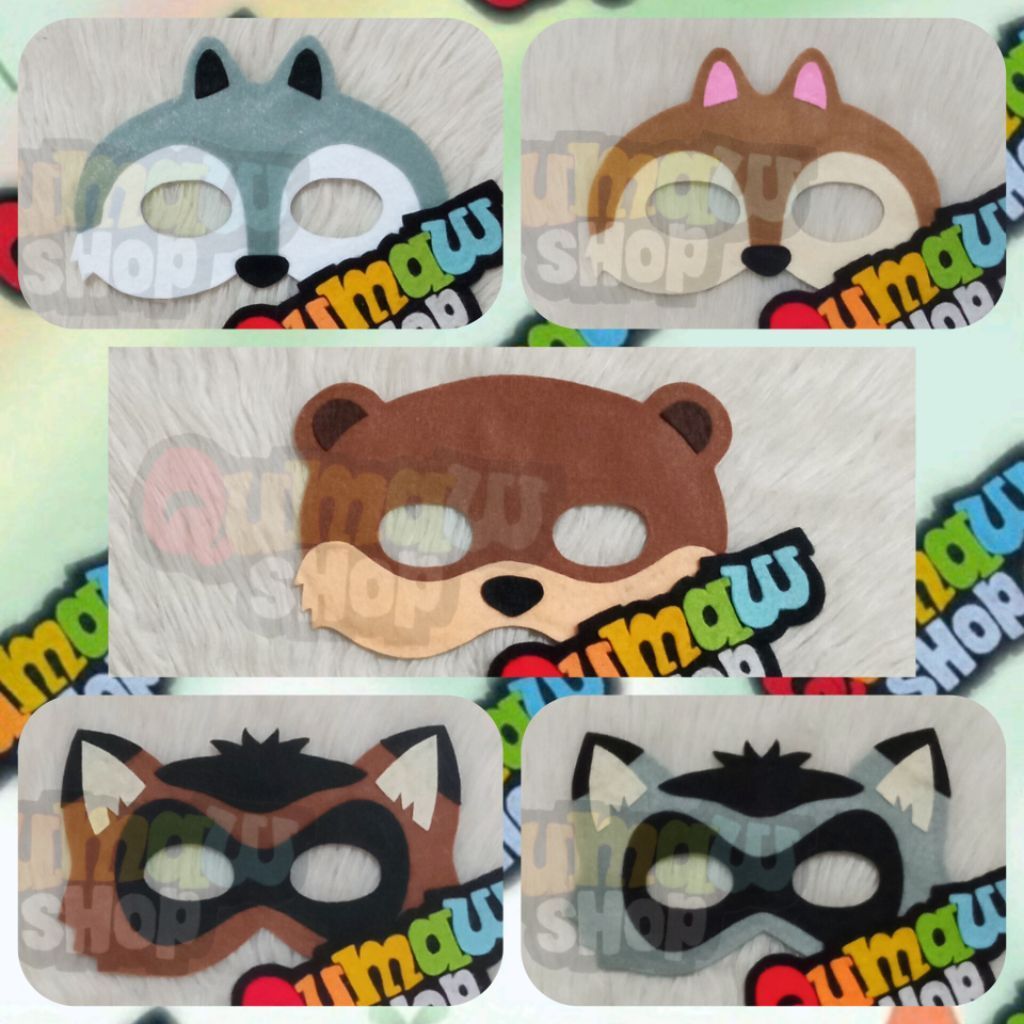 topeng hewan tupai musang berang berang flanel anak dewasa