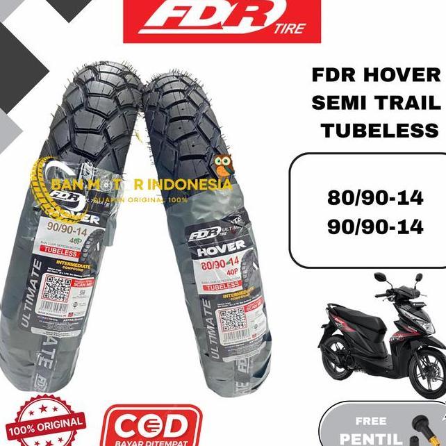 Ban Sepasang Fdr Hover Ukuran 809014 909014 Semi Trail Tubeless Untuk Motor Matic Motorcycle