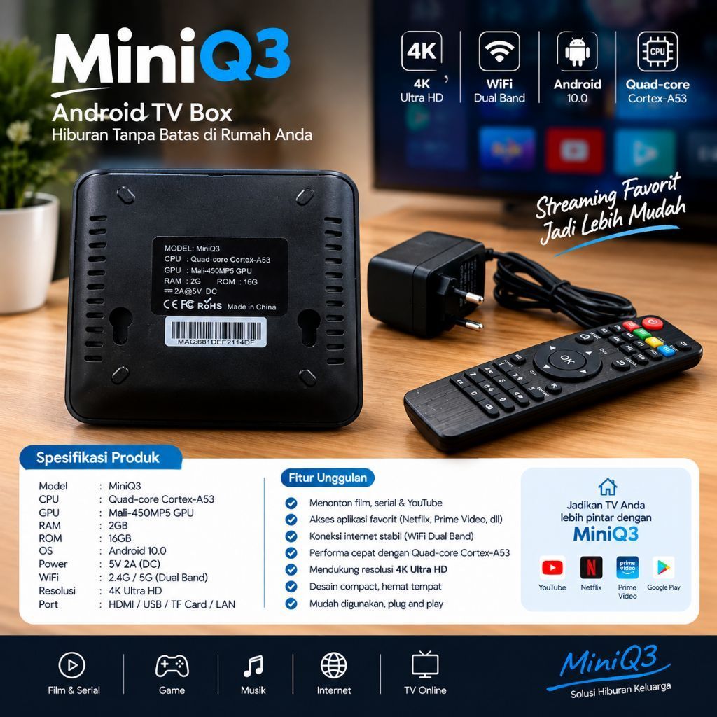 Android TV Box Mini Q3 A95XQ3 Bekas Hidup Normal Kelengkapan Unit