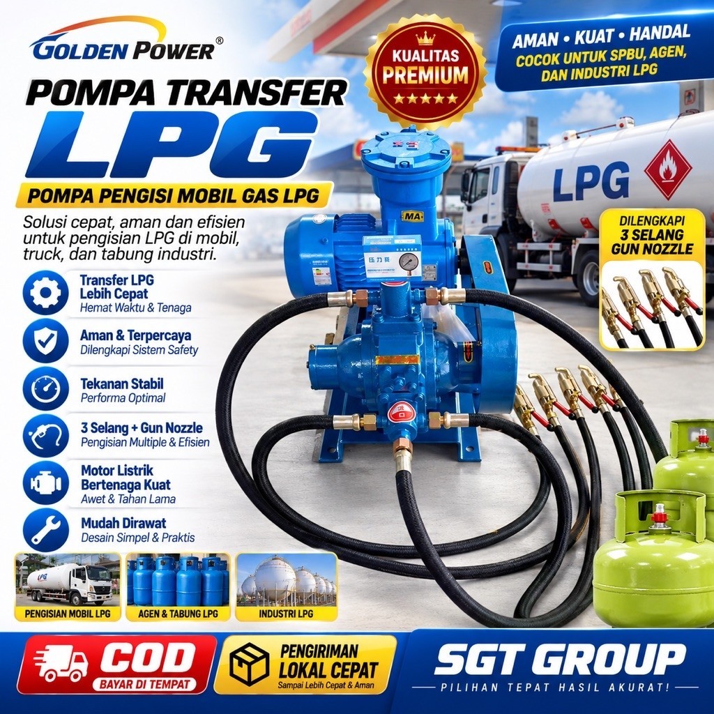 Pompa Transfer Isi Gas LPG Golden Power Pompa Pengisi Mobil Gas LPG 3 Selang Gun Nozzle Pump Truck L