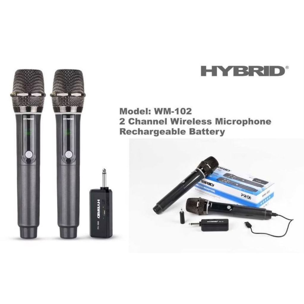 MIC WIRELESS HYBRID 2 CHANNEL BATERAI CHARGE SUARA BERSIH HYBRID WM102 WM-102 WM 102 ORIGINAL BERGAR
