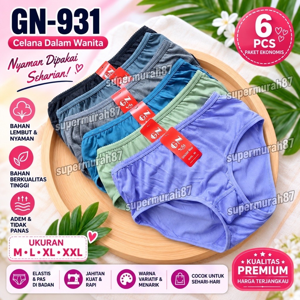 [ 6PCS ] CD Golden Nick 931 | Celana Dalam Golden Nick 931 | CD Golden Nick Karet Kecil Warna Pastel