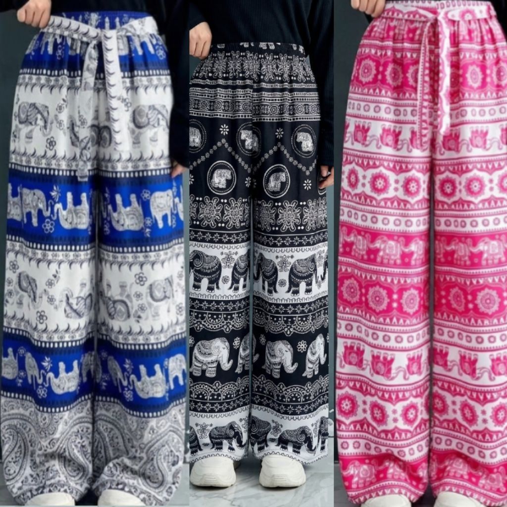 Kulot Pantai Motif Bali Celana Panjang Santai Wanita Pinggang Karet - Zahra Collection