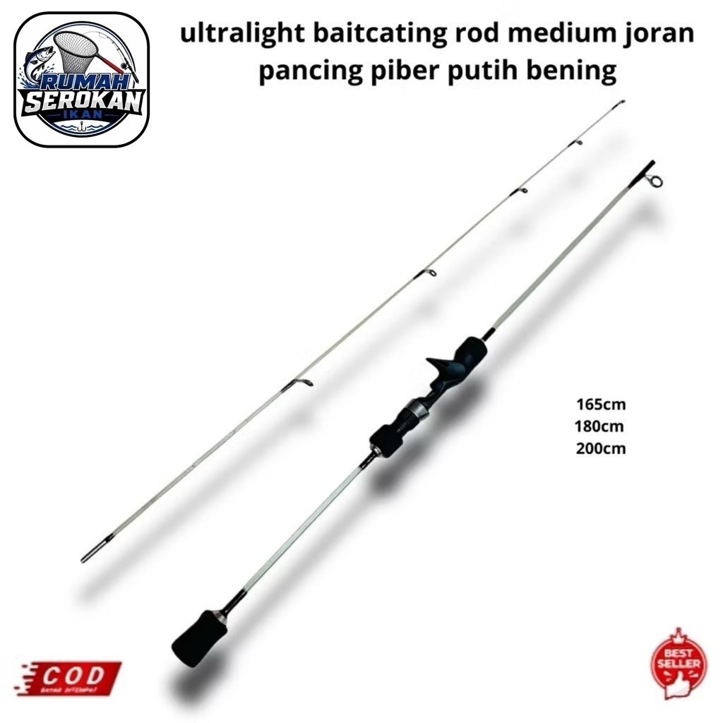 RUMAH SEROKAN - Ultralight Baitcasting Rod Medium Joran Pancing Fiber Putih Bening