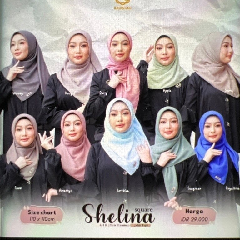 RAUDHAH Hijab Segiempat SHELINA SQUARE Paris Premium tepi Jahit ByZyza