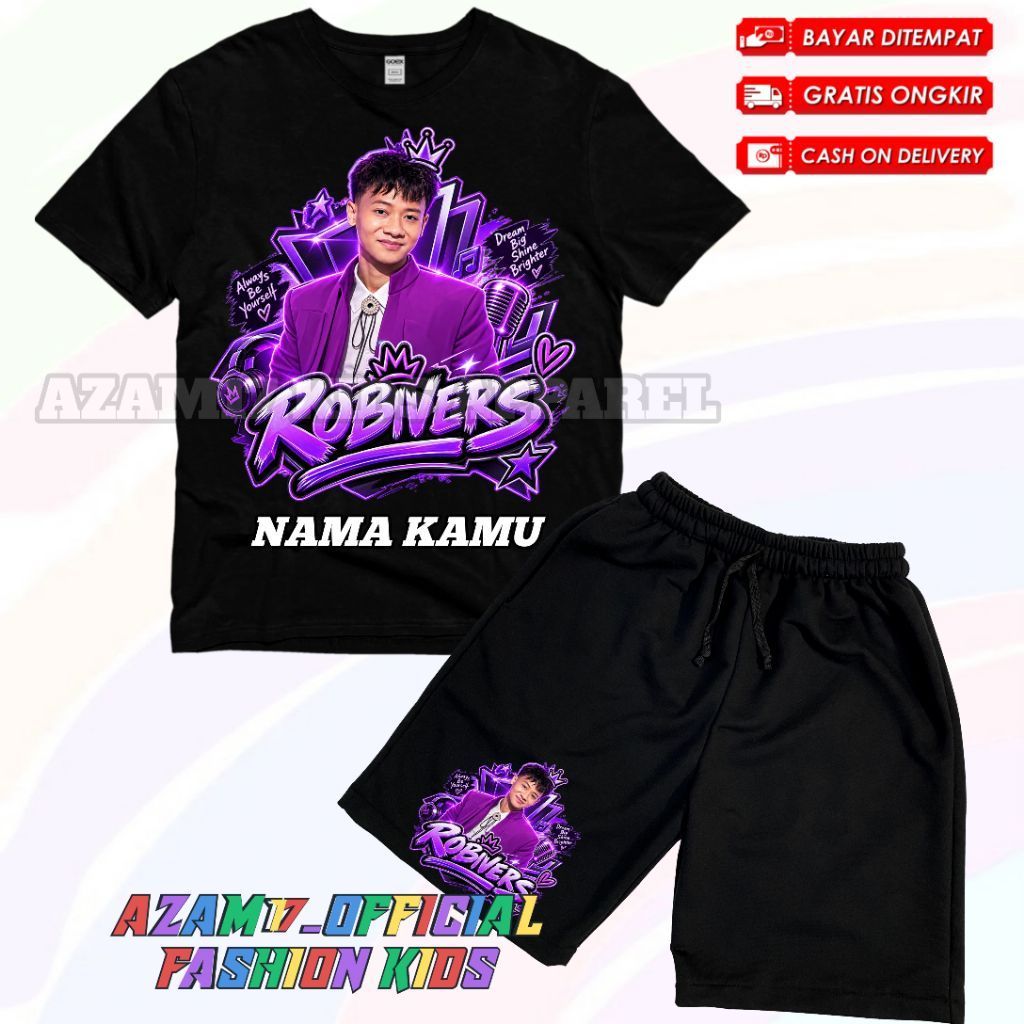 (BISA COD) Setelan Kaos Celana Pendek Anak Robi D Academy Free Nama / Setelan Kaos Boardshort Anak R
