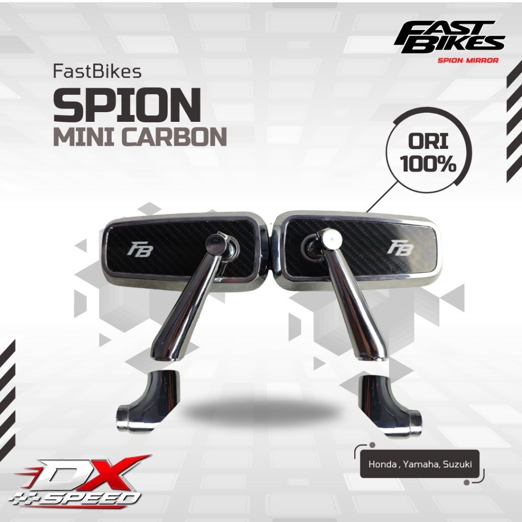 SPION FASTBIKE H2C PERSEGI CNC CHROME & BLACK CARBON ORI UNIVERSAL HONDA YAMAHA - DX.Speedshop