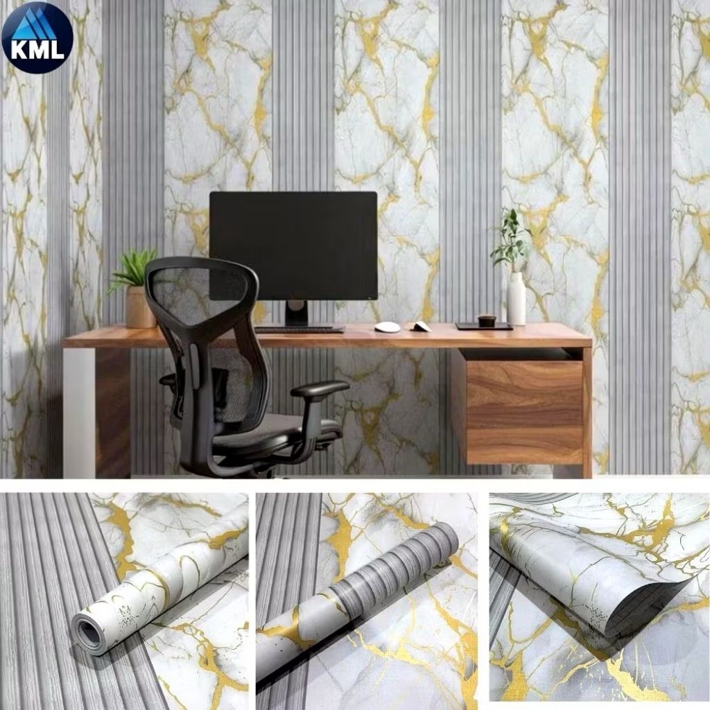 Wallpaper Dinding [ 1set per rol ] Ruang Tamu Elegan Panel Kayu Minimalis PVC 3,5 meter x 45 cm