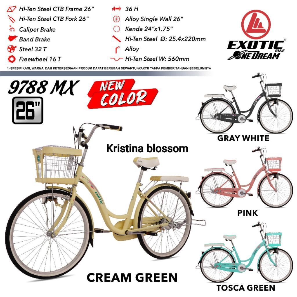 Sepeda City Bike 26 inch exotic ET 9788 MX ET 5503mx 7 speed keranjang